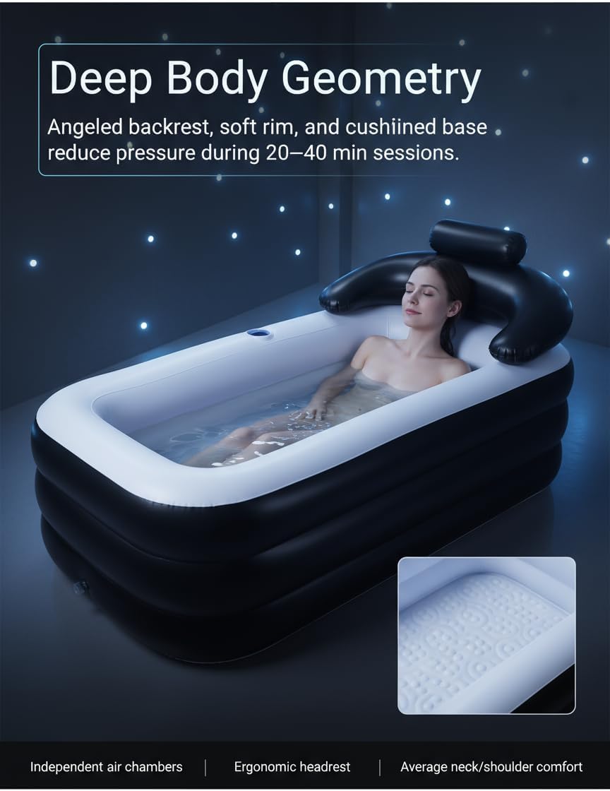 Ice Bath Tub/Cold Plunge Inflatable Bathtub with Electric Air Pump 160×84×64 cm Portable Bathtub for Adults Foldable Bathtub for Adults Deep Soaking Tub with Lid, Freestanding Bathtub,Headrest