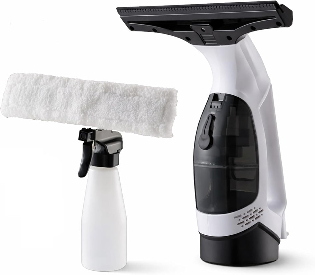 Window Cleaner & Glass Cleaner Kit,Window Vacuum Cleaner Cordless Electric Handheld,Suction Window Squeegee with Spray Bottle,Cloth Holder 2 Microfiber Cloths for Windows, Mirrors, Shower Glass,Tiles