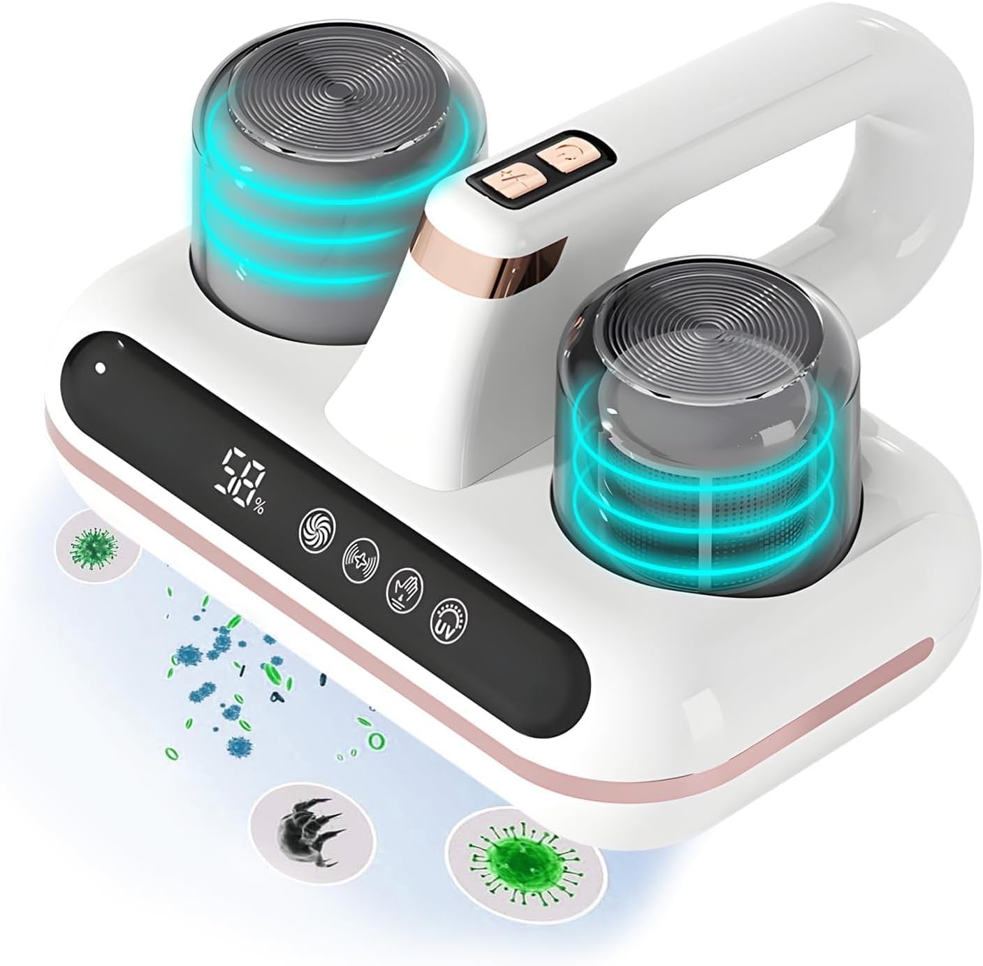 Mattress Vacuum Cleaner UV Dust Mite Cleaner Vacuum Multi-Surface Cleaner 8kPa & 10kPa Suction Dual Mode Bed Vacuum, HEPA Filter & 210ml Dust Bin 100W for Bed Pillow Sofa Carpets Couch