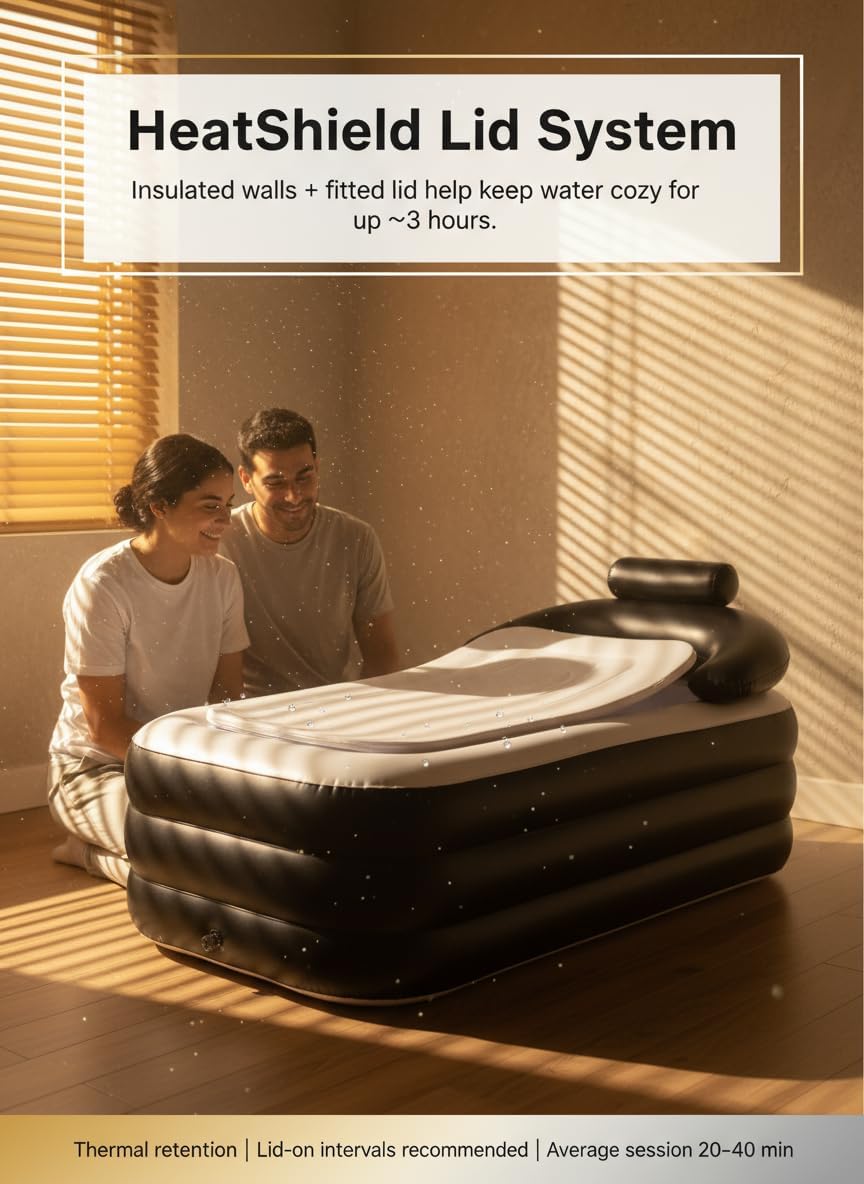 Ice Bath Tub/Cold Plunge Inflatable Bathtub with Electric Air Pump 160×84×64 cm Portable Bathtub for Adults Foldable Bathtub for Adults Deep Soaking Tub with Lid, Freestanding Bathtub,Headrest