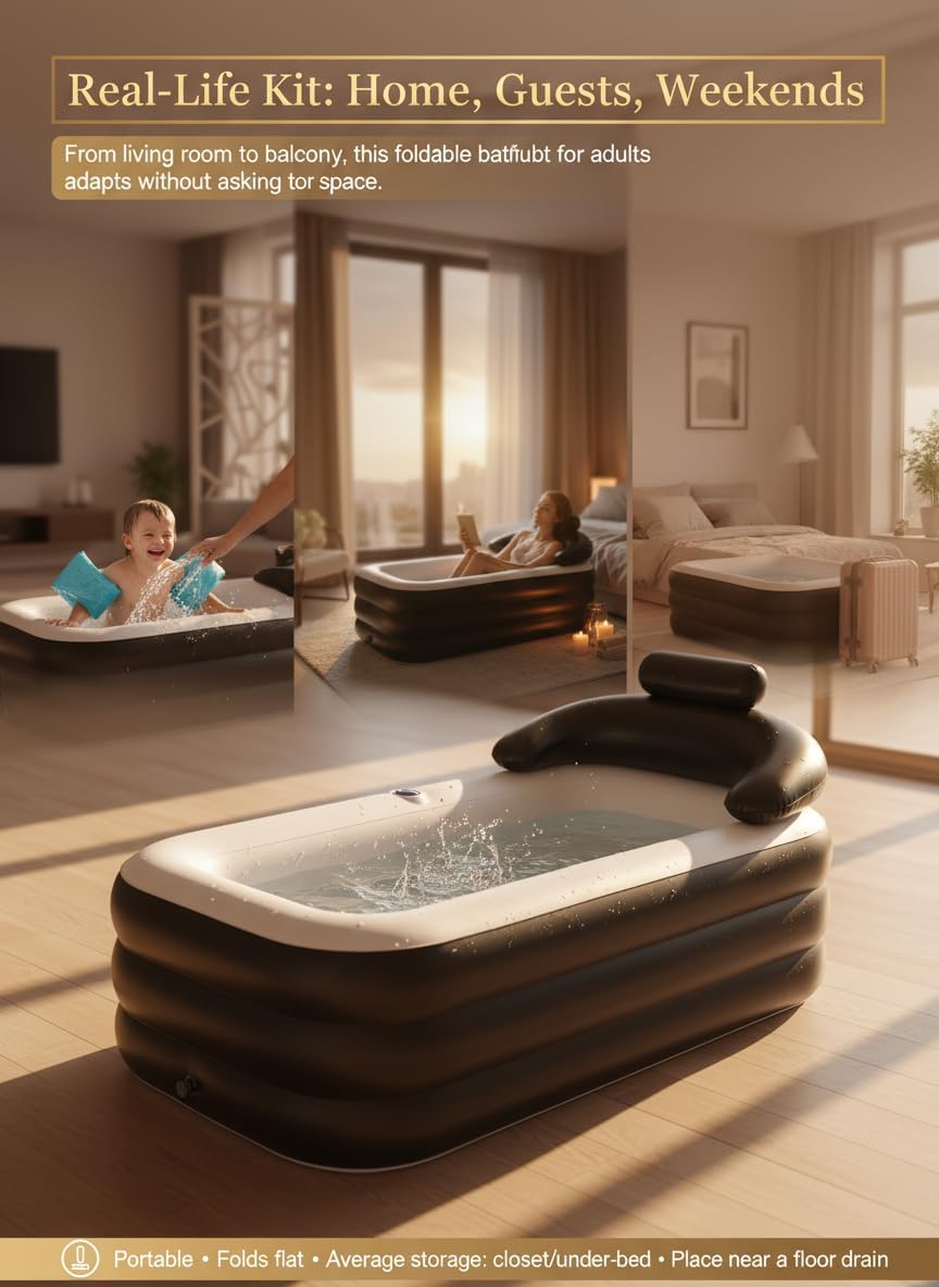 Ice Bath Tub/Cold Plunge Inflatable Bathtub with Electric Air Pump 160×84×64 cm Portable Bathtub for Adults Foldable Bathtub for Adults Deep Soaking Tub with Lid, Freestanding Bathtub,Headrest