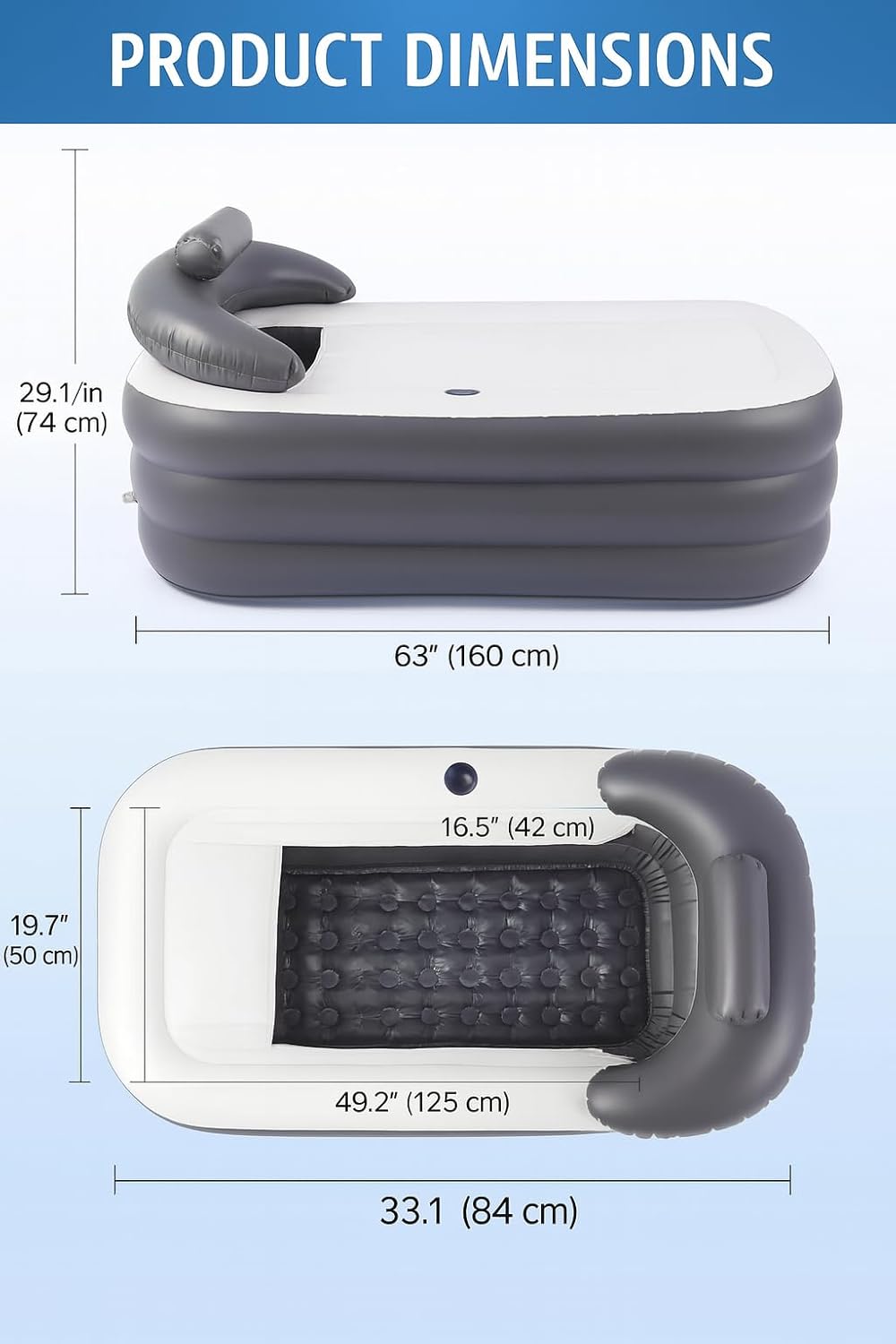 Ice Bath Tub/Cold Plunge Inflatable Bathtub with Electric Air Pump 160×84×64 cm Portable Bathtub for Adults Foldable Bathtub for Adults Deep Soaking Tub with Lid, Freestanding Bathtub,Headrest