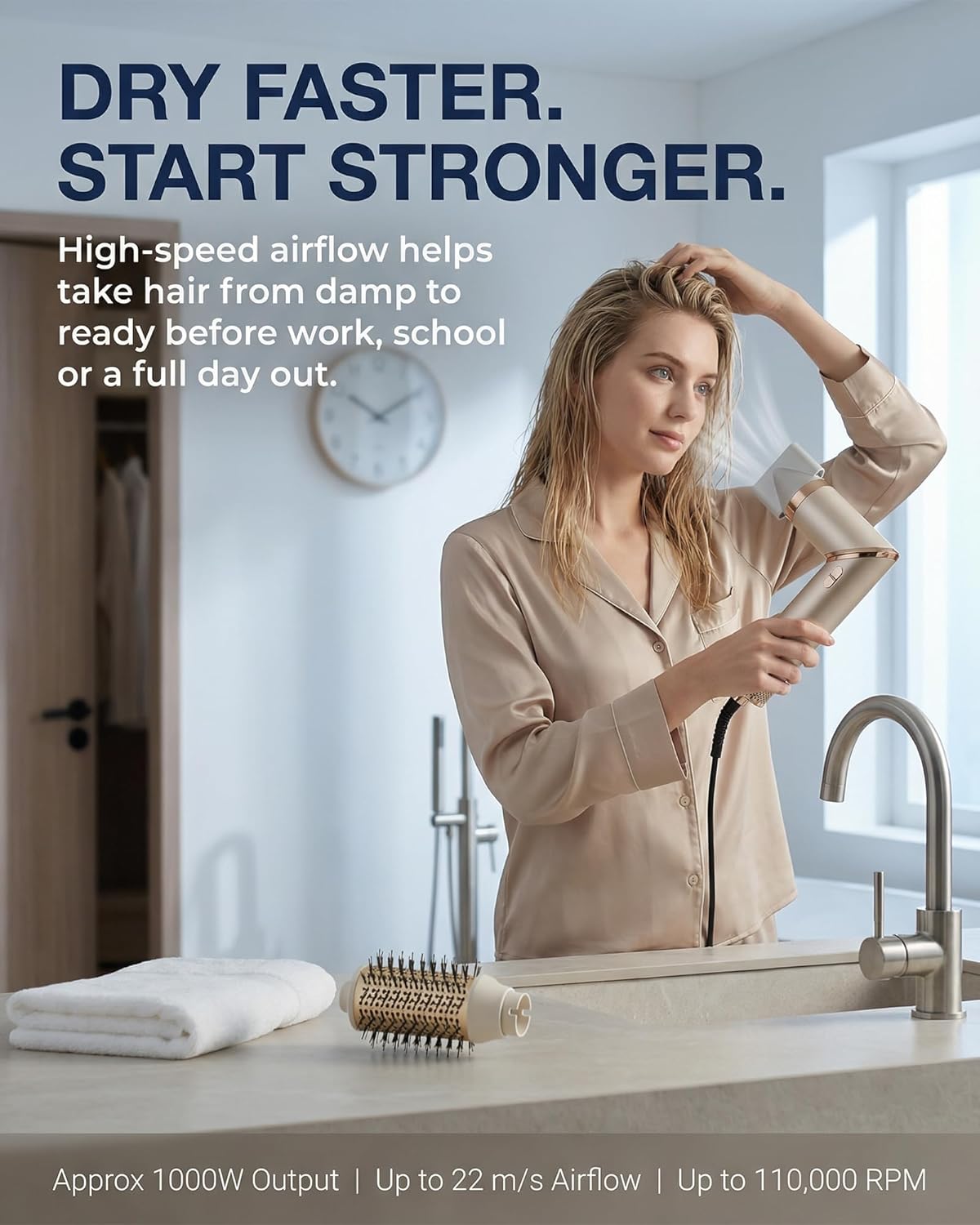 Hair Dryer Brush Hot Air Brush, 5 in 1 Hair Styler Set with Air Curler Barrels, Ionic Multi Styler with Diffuser & Concentrator, 110,000 RPM 22 m/s 1000W, Foldable for Straightening Curling V