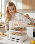Egg Cookers Food Steamer Electric Steamer 800W, Multi Tier Steam Cooker with Stackable Baskets, 1-24H Delay Start, 10-60min Timer, Keep Warm, Vegetable/Rice/Fish/Dumpling Steamer