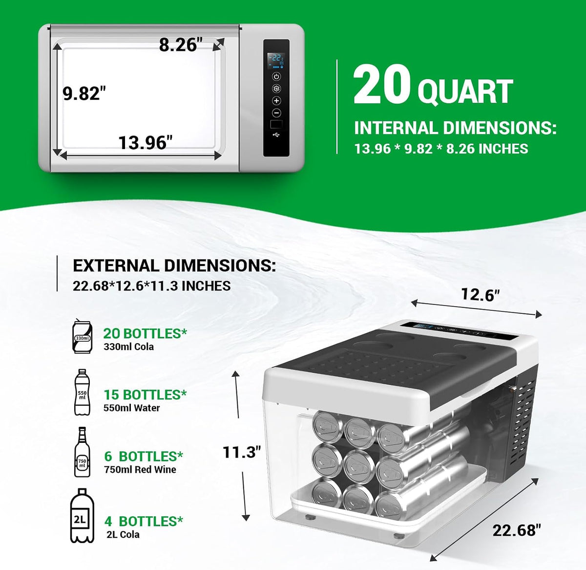 F40C4TMP 12 Volt Refrigerator, 20 Quart(18L) Portable Freezer, 12V Car Fridge(-8℉~50℉), Compressor Cooler for Camping, Road Trip, Travel, Van, Truck, RV, Boat, Outdoor, Home, 12/24V DC & 100~240V AC