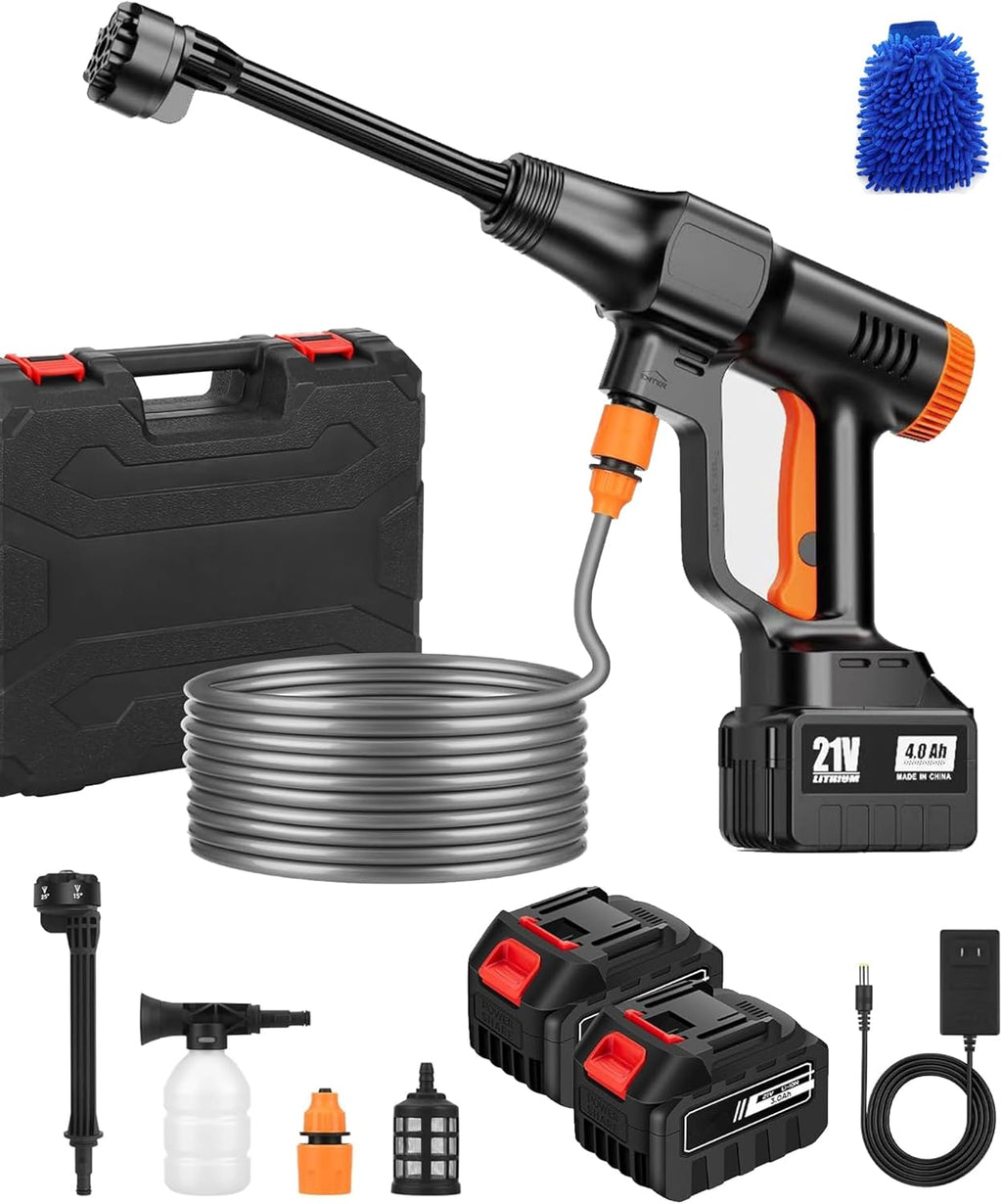 Cordless Pressure Washer,6-in-1 Portable Cordless Pressure Washer, Brushless 3-Mode 2Mpa 4.9L/min Handheld Power Washer, 6-in-1 Nozzle Foam Sprayer, 5m Self-Priming Hose, for Car Wash Patio Garden