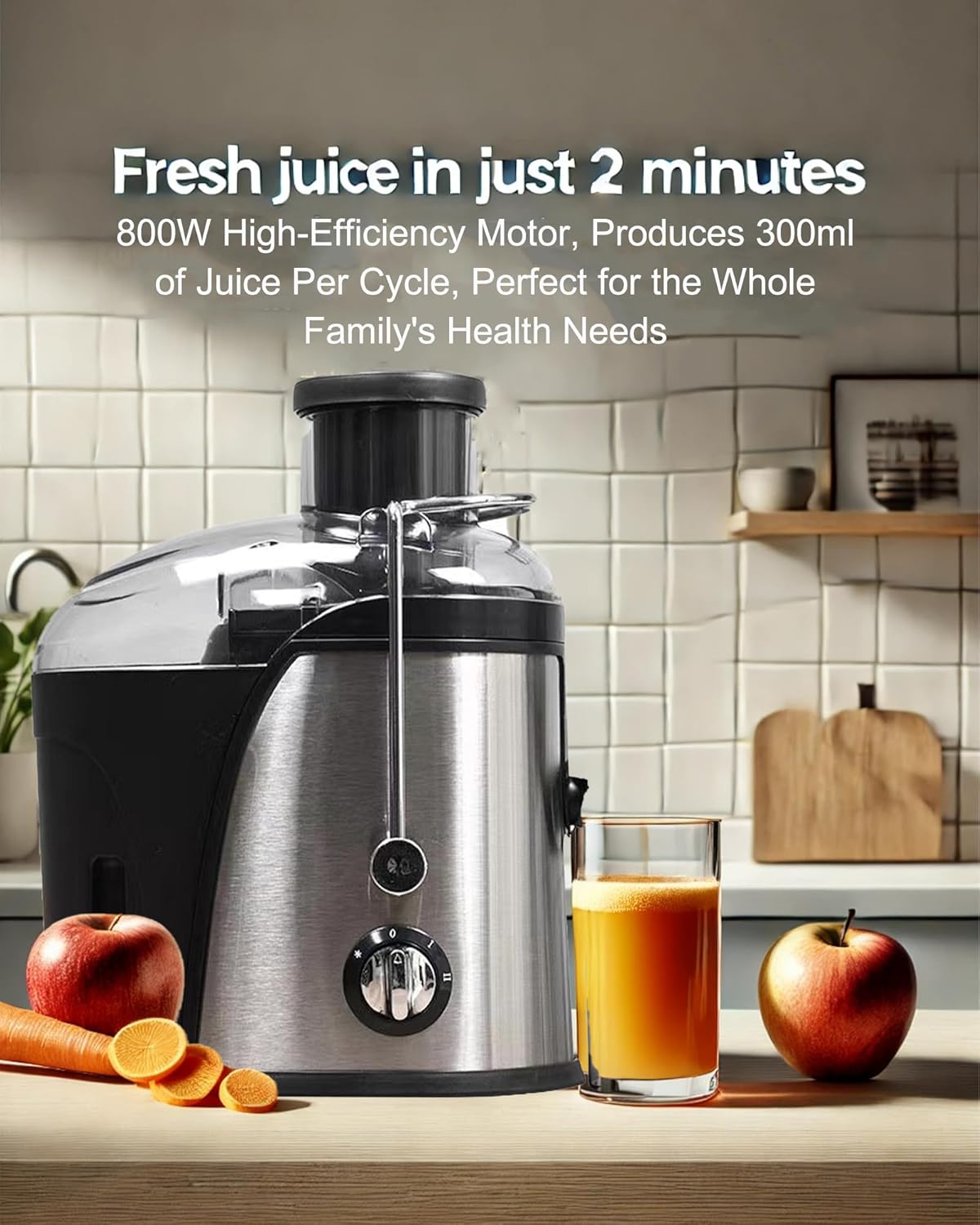 Juicer Machine, High-Efficiency 800W Multi-Speed Mini Juicer Quick Fruit and Vegetable Juicing for Healthy Lifestyle, Easy to Clean, Stainless Steel, BPA-free (Black)