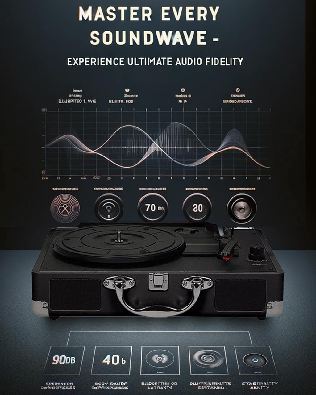 High-Fidelity Vinyl Record Player Turntable Vinyl Record Player 3-Speed Bluetooth Portable Suitcase Record Player with Built-in Speakers, Bluetooth Wireless Playback,Auto Off for Home Decoration