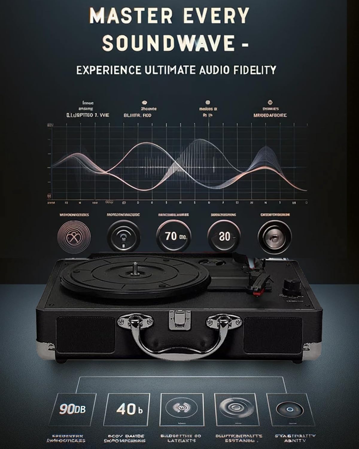 High-Fidelity Vinyl Record Player Turntable Vinyl Record Player 3-Speed Bluetooth Portable Suitcase Record Player with Built-in Speakers, Bluetooth Wireless Playback,Auto Off for Home Decoration