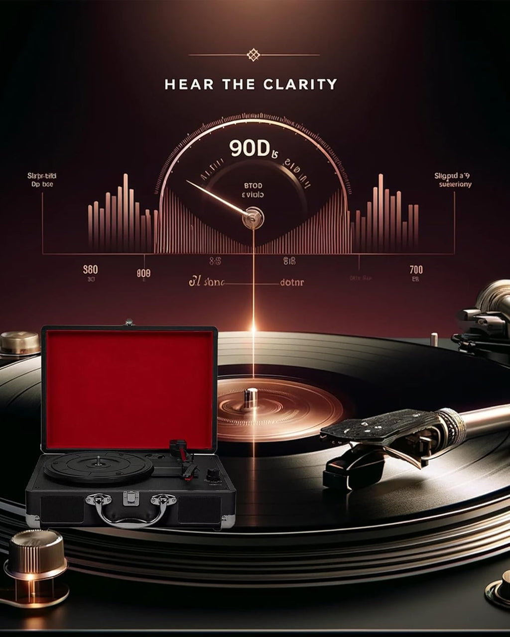 High-Fidelity Vinyl Record Player Turntable Vinyl Record Player 3-Speed Bluetooth Portable Suitcase Record Player with Built-in Speakers, Bluetooth Wireless Playback,Auto Off for Home Decoration