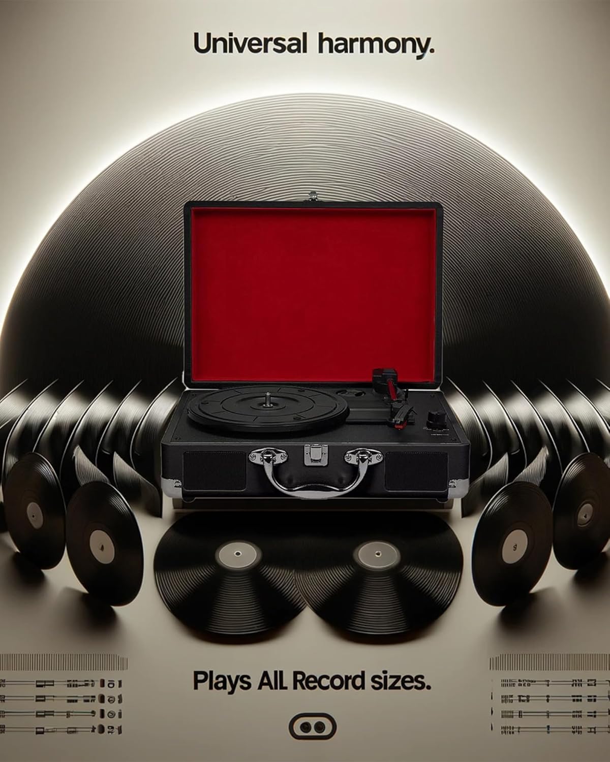 High-Fidelity Vinyl Record Player Turntable Vinyl Record Player 3-Speed Bluetooth Portable Suitcase Record Player with Built-in Speakers, Bluetooth Wireless Playback,Auto Off for Home Decoration