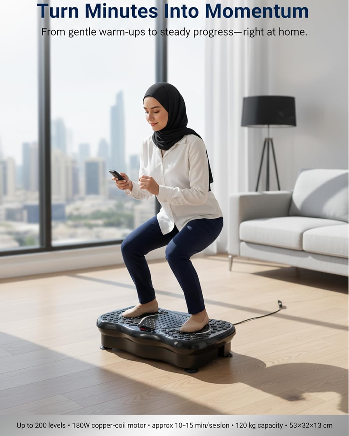 Vibration Plate Exercise Machine, Up to 200 Levels 180W Motor & Vibration Machine & Vibration Platform for Whole Body Vibration 120 kg Capacity | Resistance Bands | Quiet & Compact