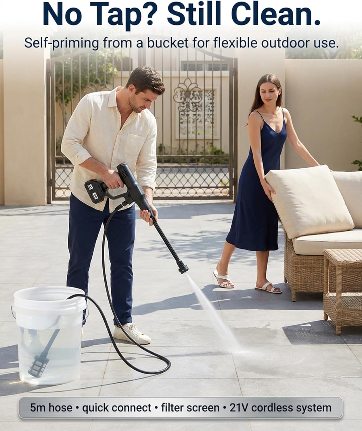 Cordless Pressure Washer,6-in-1 Portable Cordless Pressure Washer, Brushless 3-Mode 2Mpa 4.9L/min Handheld Power Washer, 6-in-1 Nozzle Foam Sprayer, 5m Self-Priming Hose, for Car Wash Patio Garden