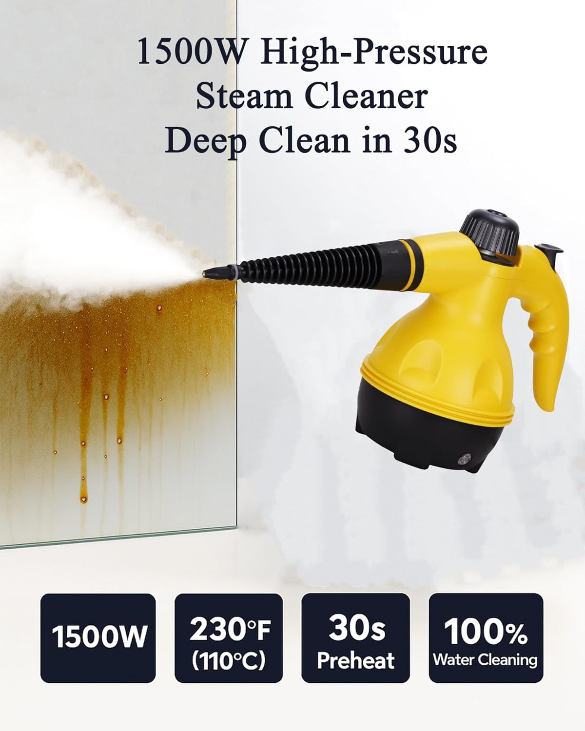 Steam Cleaner Handheld 1500W High Pressure Portable Steamer for Home Kitchen Bathroom Sofa Carpet Floor, Fast Heating, Chemical Free, Multi-Purpose with 10 Accessories, Pet Safe Upholstery Tool