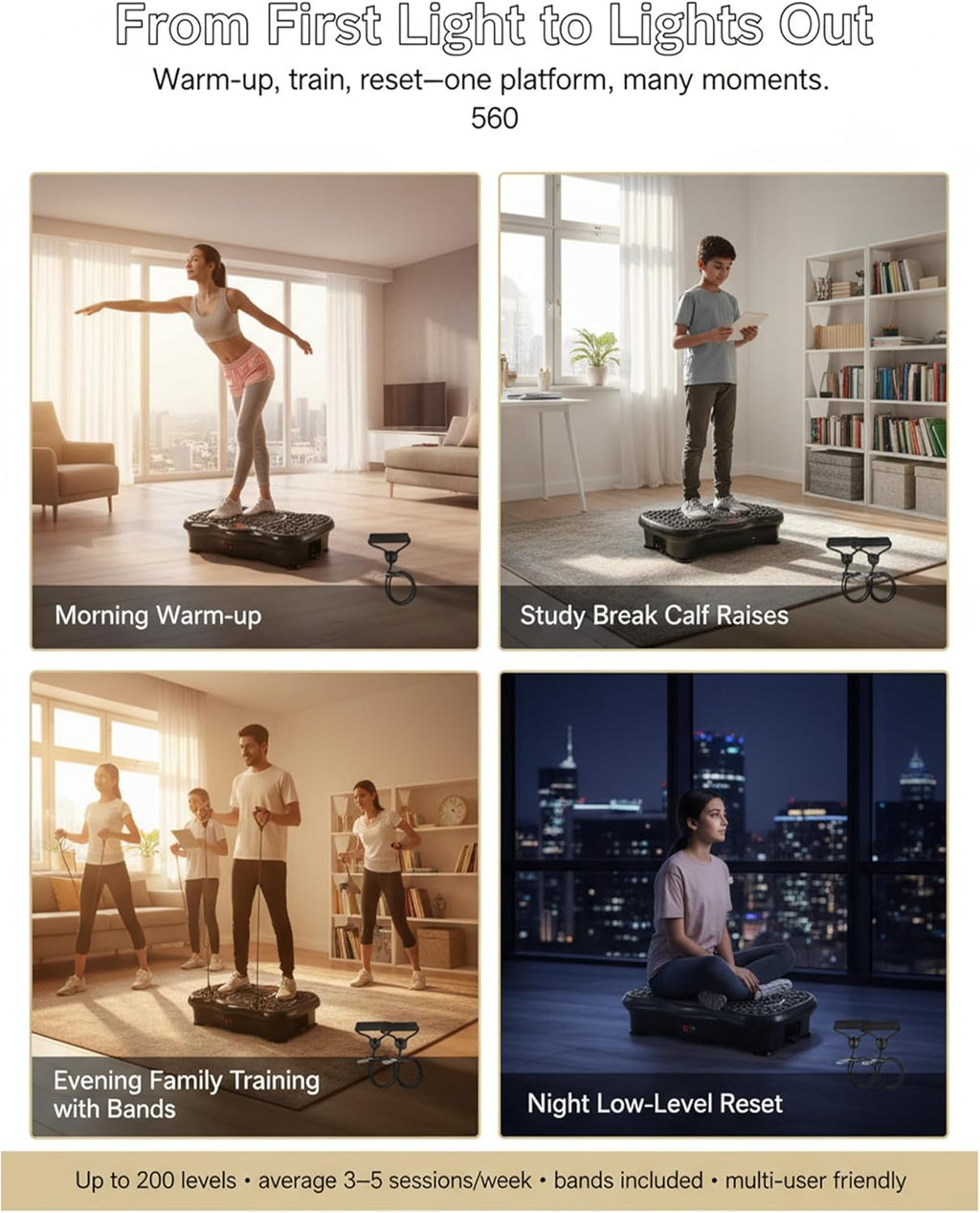Vibration Plate Exercise Machine, Up to 200 Levels 180W Motor & Vibration Machine & Vibration Platform for Whole Body Vibration 120 kg Capacity | Resistance Bands | Quiet & Compact
