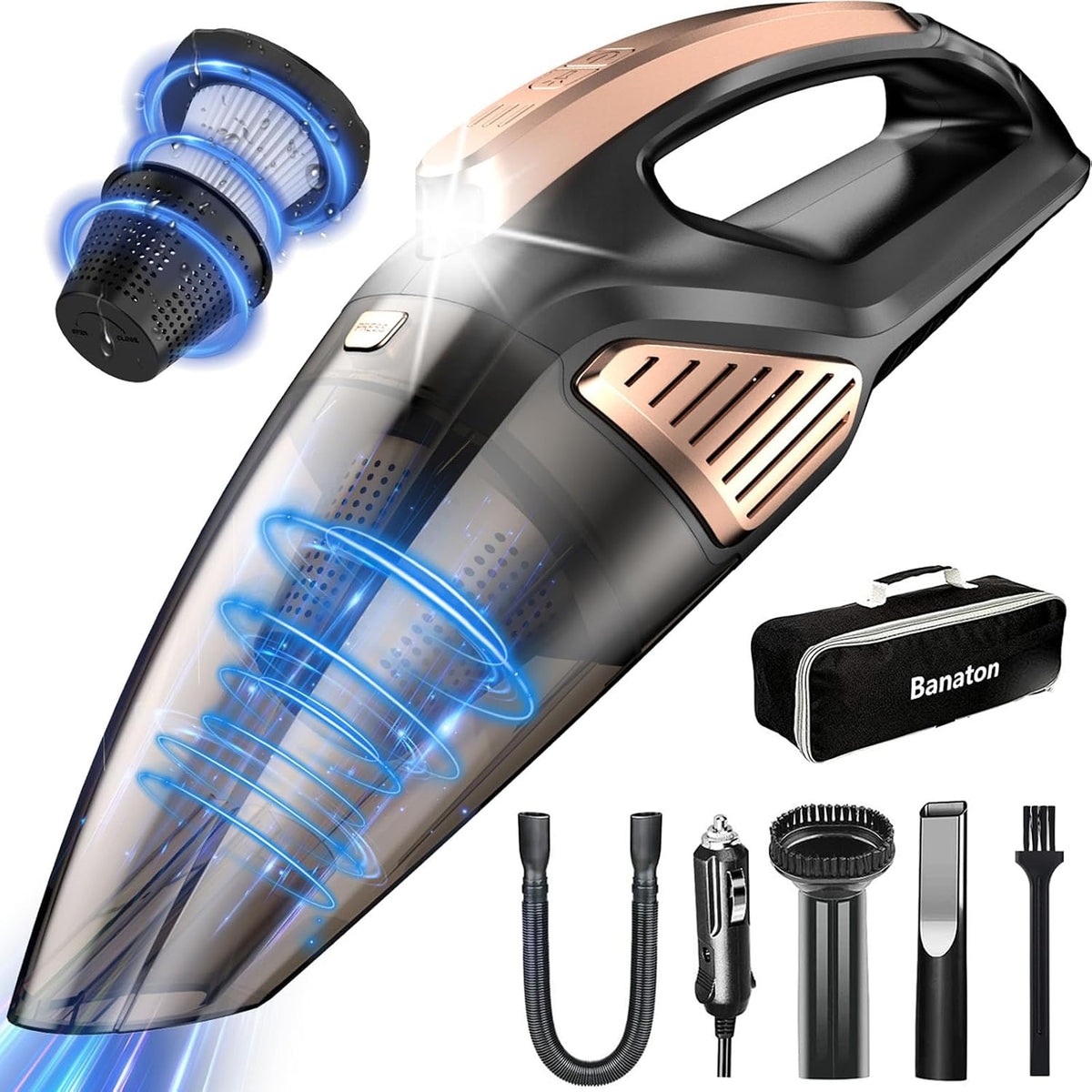 Car Vacuum Cleaner 7000PA 106W 12V Car Vacuum with LED Light Low Noise Wet and Dry Use Auto Vacuum Cleaner with 16.4FT(5M) Cord and Carrying Bag for All Vehicles