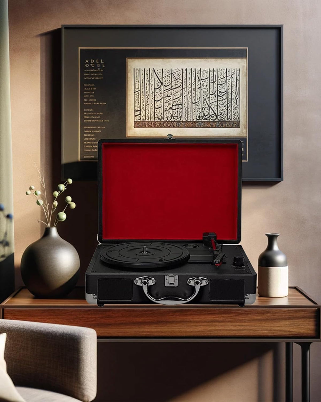 High-Fidelity Vinyl Record Player Turntable Vinyl Record Player 3-Speed Bluetooth Portable Suitcase Record Player with Built-in Speakers, Bluetooth Wireless Playback,Auto Off for Home Decoration