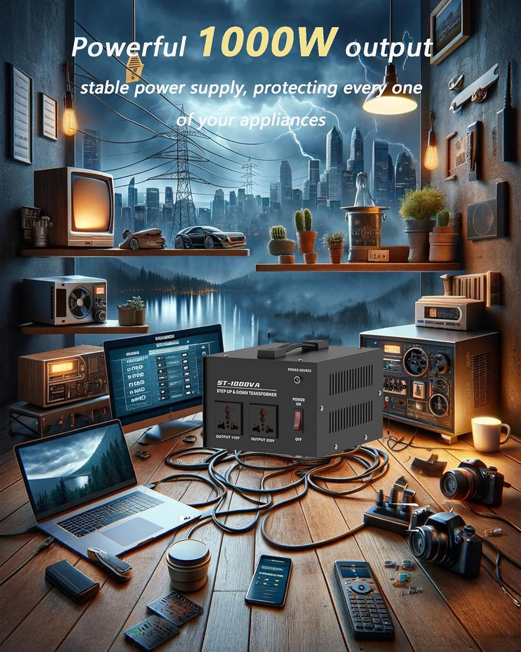 ST 1000W Voltage Converter Transformer 110V/120V/220V/240V Power Step Up/Down Transformer Converter, with Resettable Circuit Breaker Protection Universal Socket Household Compact