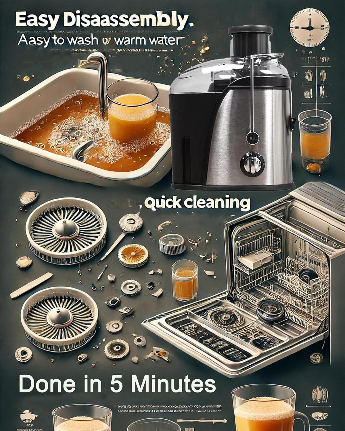 Juicer Machine, High-Efficiency 800W Multi-Speed Mini Juicer Quick Fruit and Vegetable Juicing for Healthy Lifestyle, Easy to Clean, Stainless Steel, BPA-free (Black)