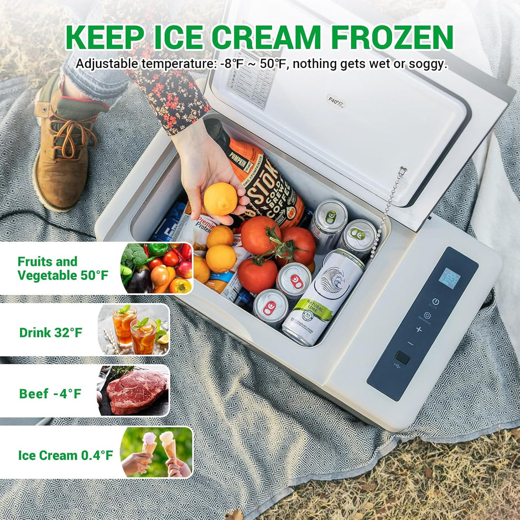 F40C4TMP 12 Volt Refrigerator, 20 Quart(18L) Portable Freezer, 12V Car Fridge(-8℉~50℉), Compressor Cooler for Camping, Road Trip, Travel, Van, Truck, RV, Boat, Outdoor, Home, 12/24V DC & 100~240V AC