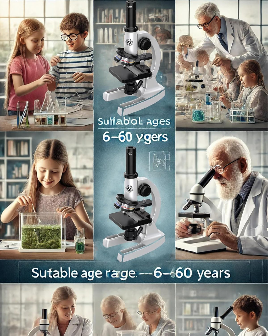 Microscope 64X-16000X Optical Micro Elementary School Children Science Experimental Biology Teaching Micro Children Birtay Giftsfor Scientific Experiments, Children's Education, and Laboratory Use