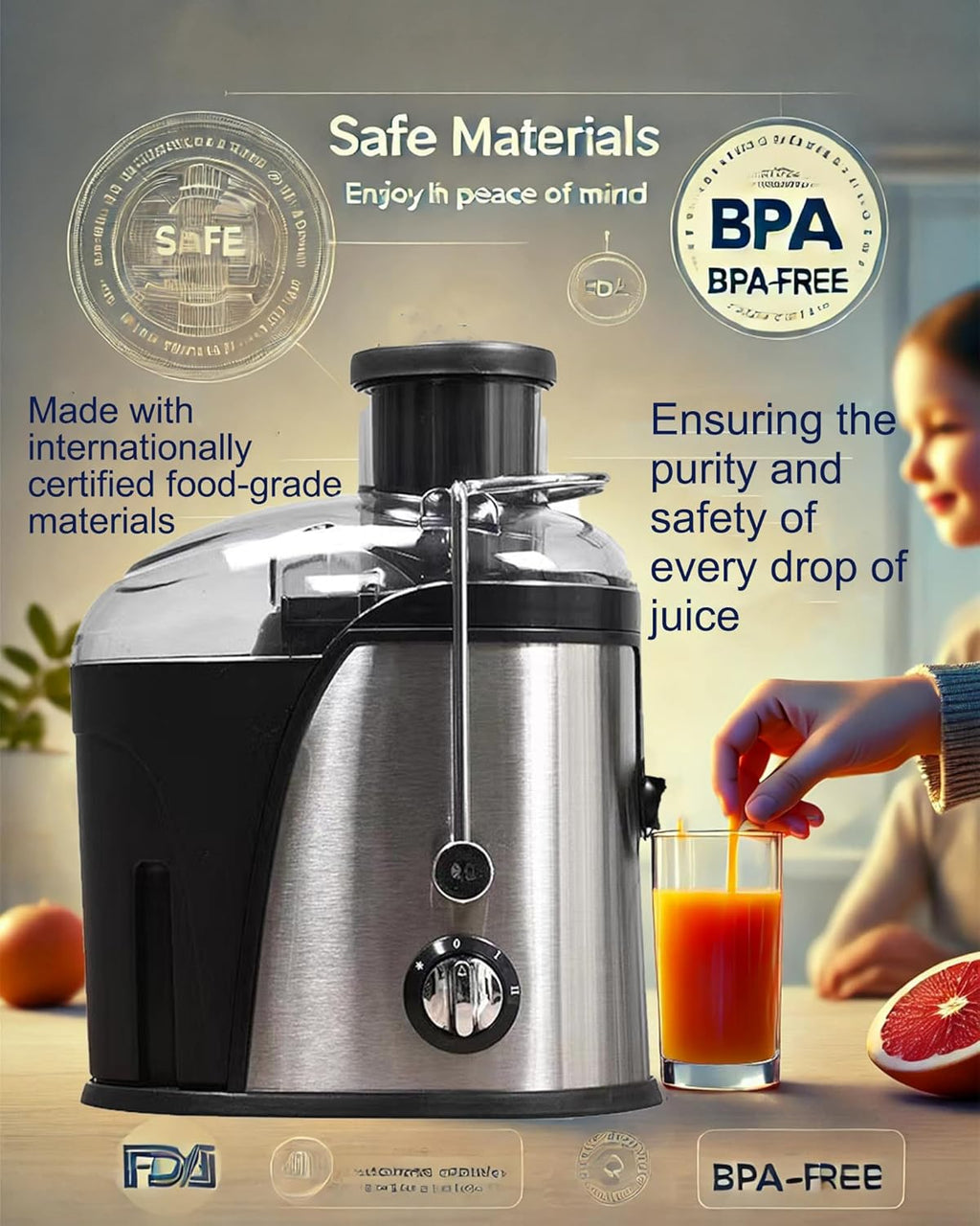 Juicer Machine, High-Efficiency 800W Multi-Speed Mini Juicer Quick Fruit and Vegetable Juicing for Healthy Lifestyle, Easy to Clean, Stainless Steel, BPA-free (Black)