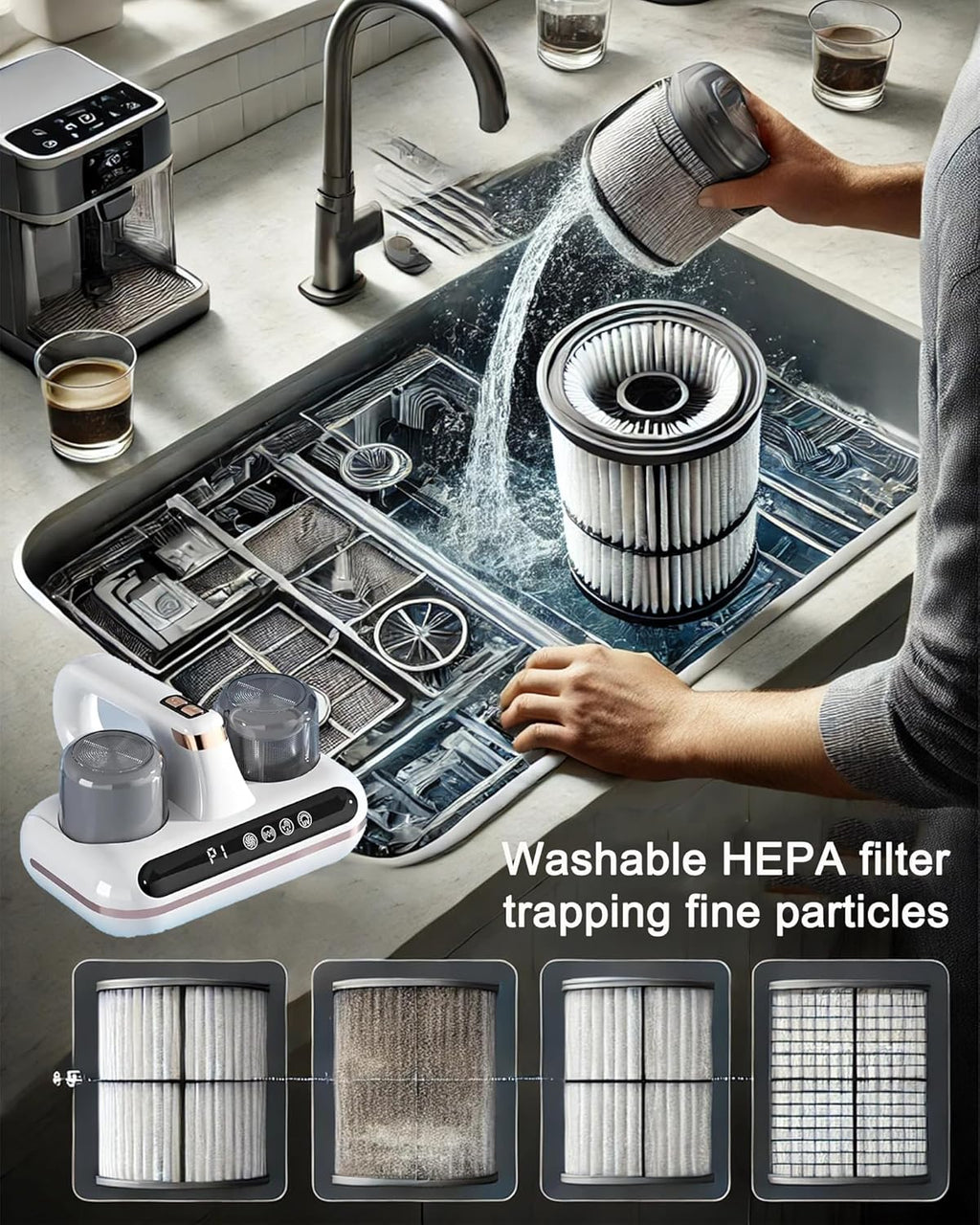 Mattress Vacuum Cleaner UV Dust Mite Cleaner Vacuum Multi-Surface Cleaner 8kPa & 10kPa Suction Dual Mode Bed Vacuum, HEPA Filter & 210ml Dust Bin 100W for Bed Pillow Sofa Carpets Couch