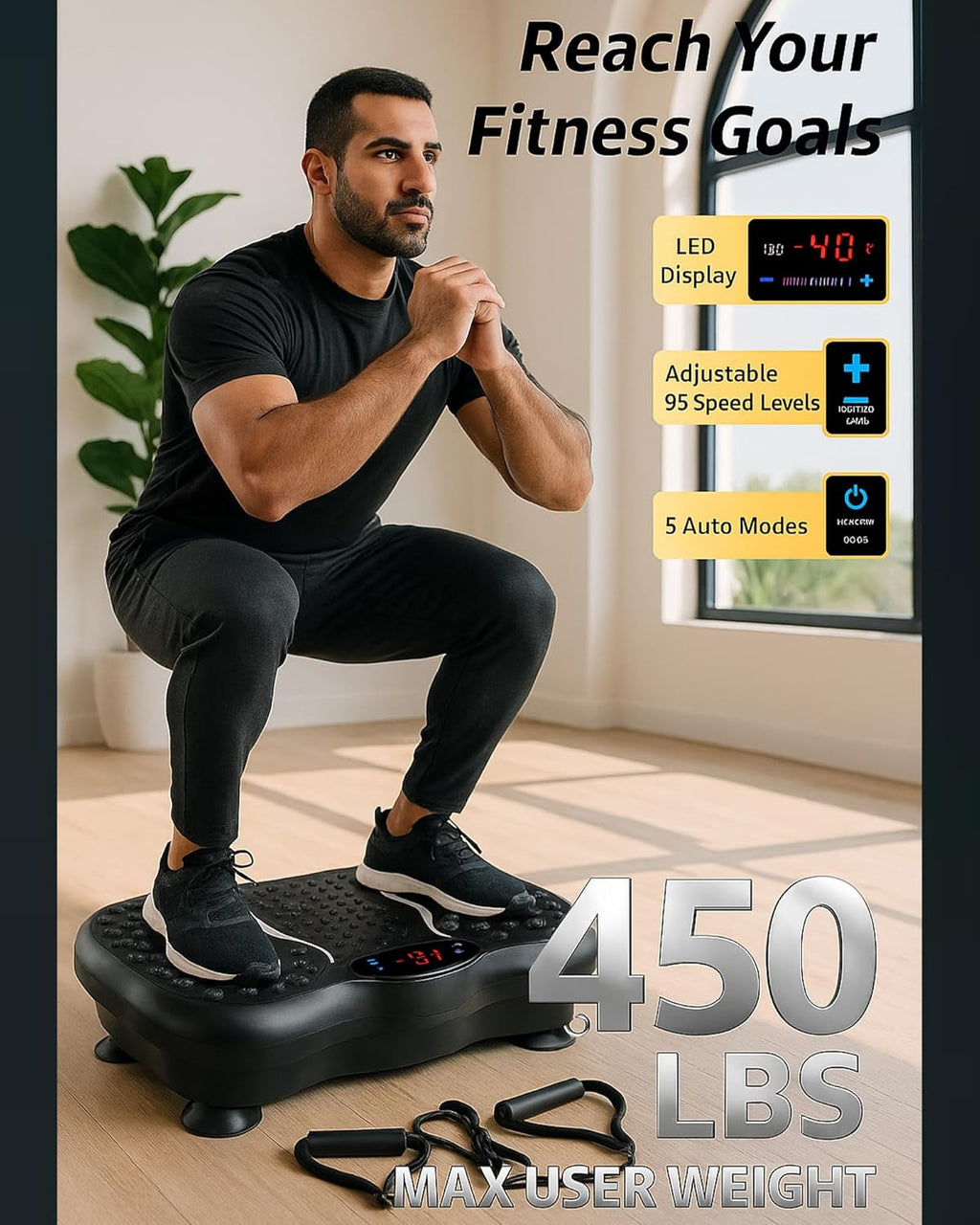 Vibration Plate Exercise Machine, Up to 200 Levels 180W Motor & Vibration Machine & Vibration Platform for Whole Body Vibration 120 kg Capacity | Resistance Bands | Quiet & Compact