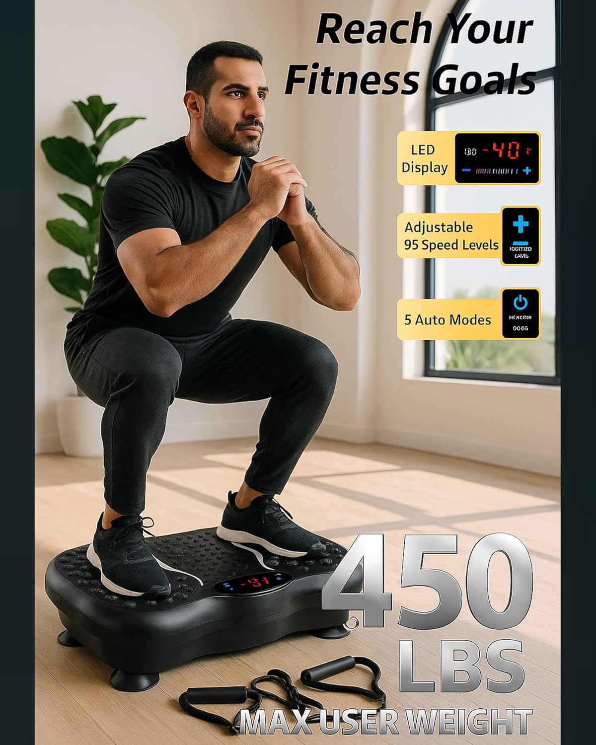 Vibration Plate Exercise Machine, Up to 200 Levels 180W Motor & Vibration Machine & Vibration Platform for Whole Body Vibration 120 kg Capacity | Resistance Bands | Quiet & Compact