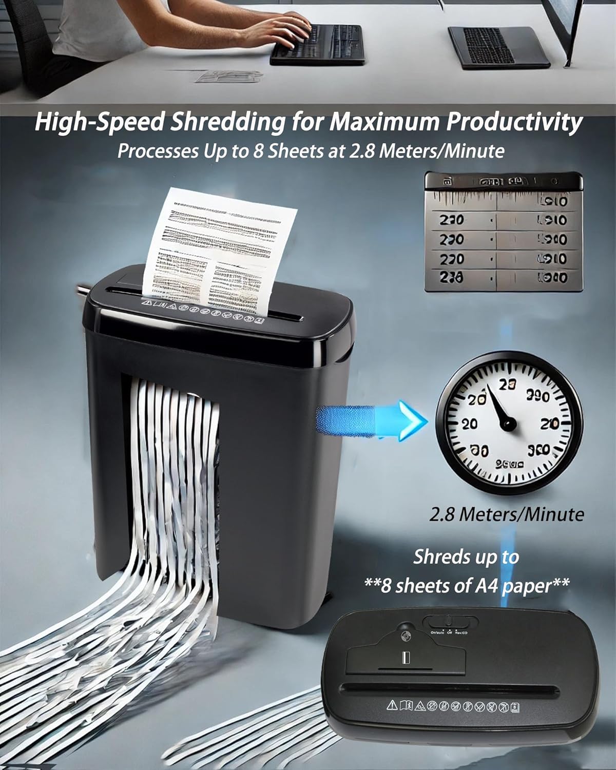 12L Paper Shredder Document Shredder 8-Sheet Securely Shreds Documents, Credit Cards, and CDs High-Performance Office Shredder Privacy Protection and Efficiency Booster