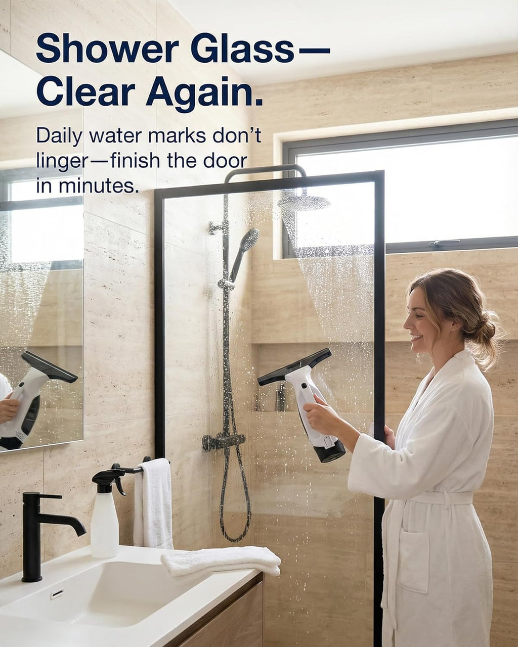 Window Cleaner & Glass Cleaner Kit,Window Vacuum Cleaner Cordless Electric Handheld,Suction Window Squeegee with Spray Bottle,Cloth Holder 2 Microfiber Cloths for Windows, Mirrors, Shower Glass,Tiles