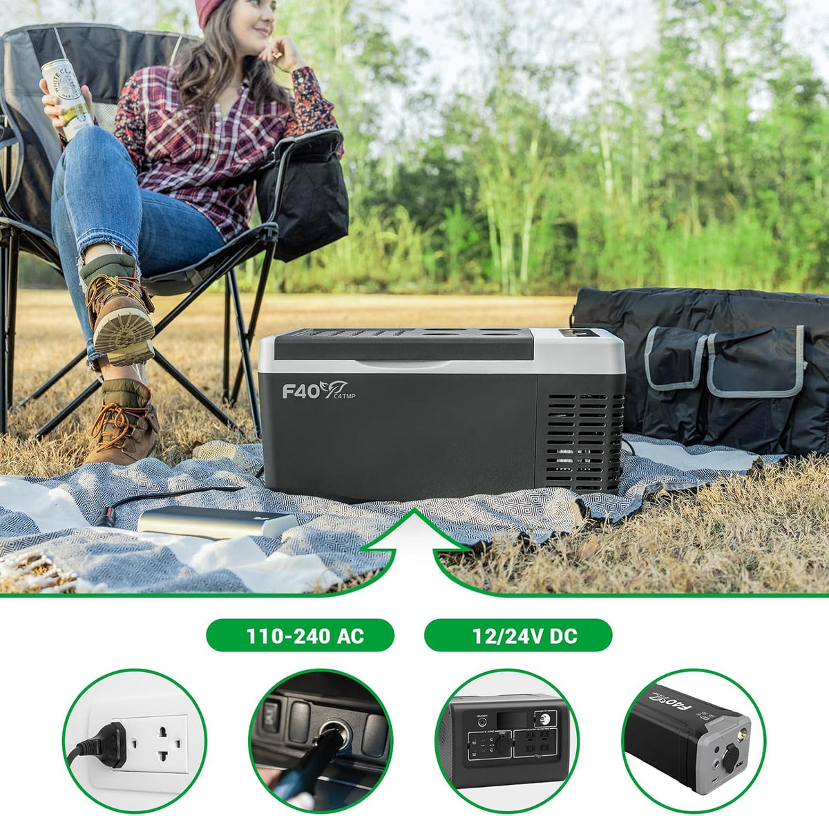 F40C4TMP 12 Volt Refrigerator, 20 Quart(18L) Portable Freezer, 12V Car Fridge(-8℉~50℉), Compressor Cooler for Camping, Road Trip, Travel, Van, Truck, RV, Boat, Outdoor, Home, 12/24V DC & 100~240V AC