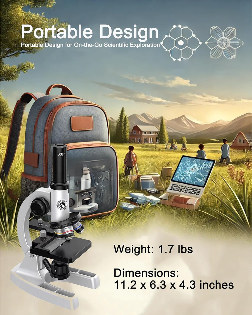 Microscope 64X-16000X Optical Micro Elementary School Children Science Experimental Biology Teaching Micro Children Birtay Giftsfor Scientific Experiments, Children's Education, and Laboratory Use