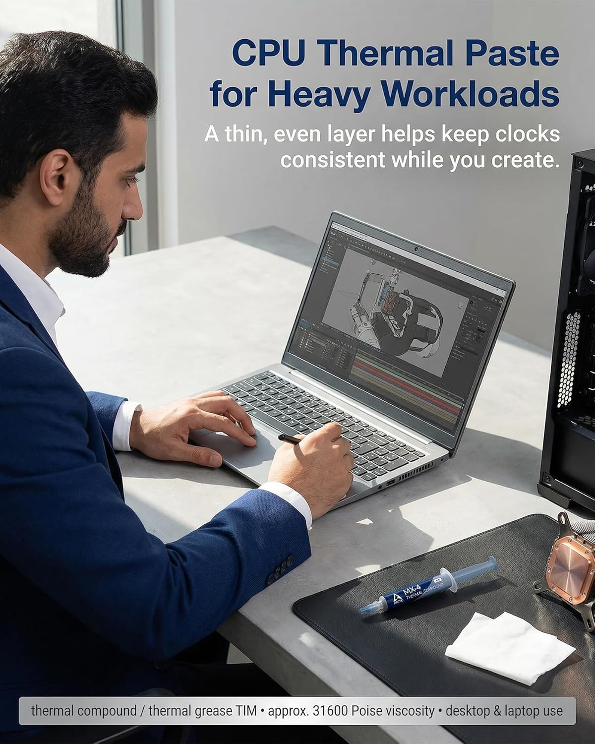 Thermal Paste, CPU Thermal Paste 4g Syringe, Thermal Compound/Thermal Grease TIM, Non-Conductive Metal-Free CPU Paste for Desktop & Laptop, GPU Thermal Paste for Graphics Card & Console